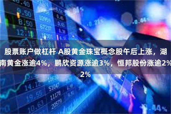 股票账户做杠杆 A股黄金珠宝概念股午后上涨，湖南黄金涨逾4%，鹏欣资源涨逾3%，恒邦股份涨逾2%