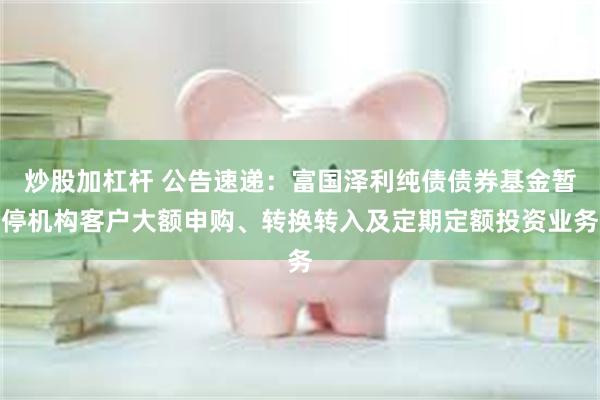 炒股加杠杆 公告速递：富国泽利纯债债券基金暂停机构客户大额申购、转换转入及定期定额投资业务